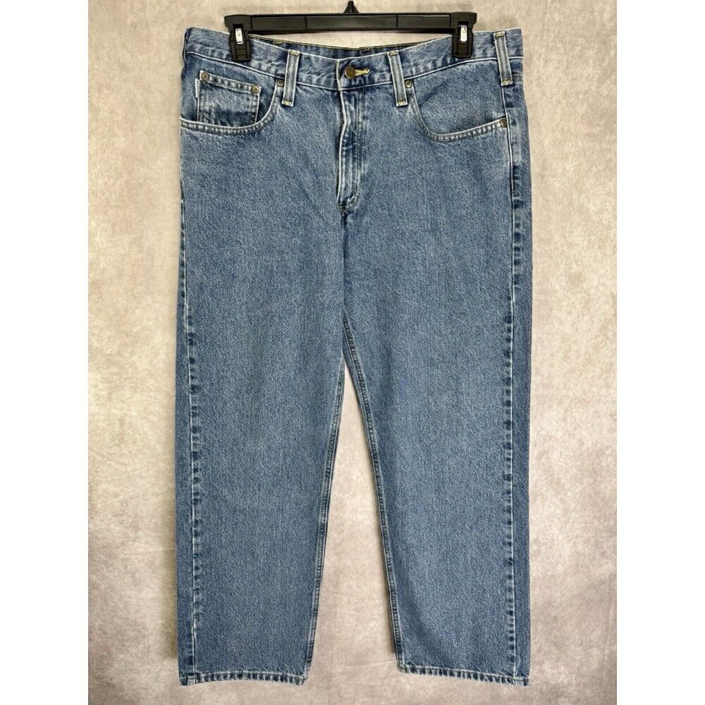 Carhartt Jeans Mens 38x30 Blue Relaxed Fit Denim Workwear 100% Cotton B460DPS - Picture 2 of 7